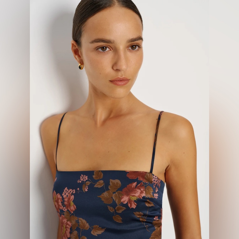 NEW Reformation Frankie Silk Maxi Navy Floral Dress Gown Lyric | US 0 UK 4 - Picture 3 of 12